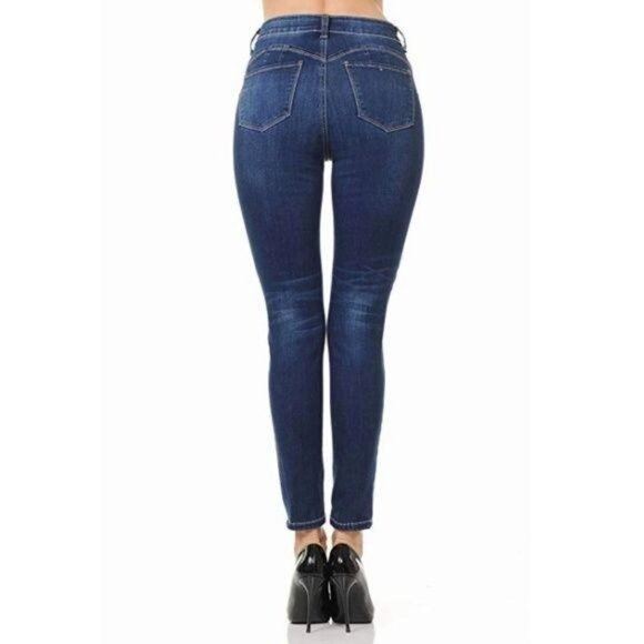 Wax High Waist Dark Denim Push-Up Stretch Skinny Jeans - Picture 2 of 3